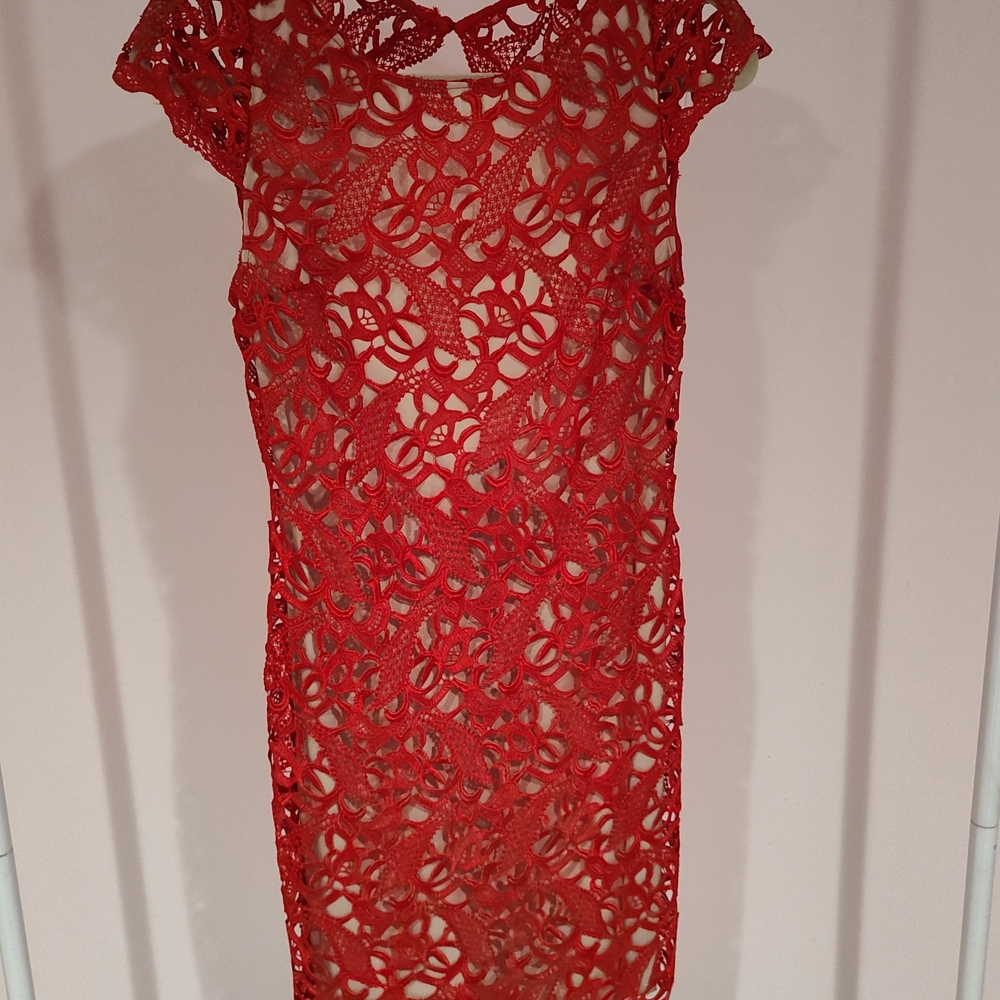 Alice + Olivia Vibrant Red Lace Mini Dress